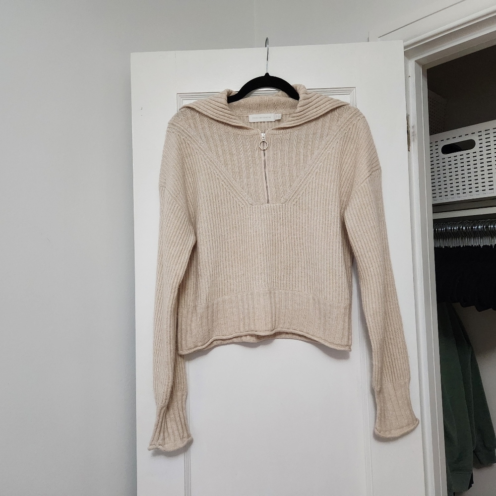 Jonathan Simkhai Cropped Wool Cashmere Blend Collared Quarter Zip size XS